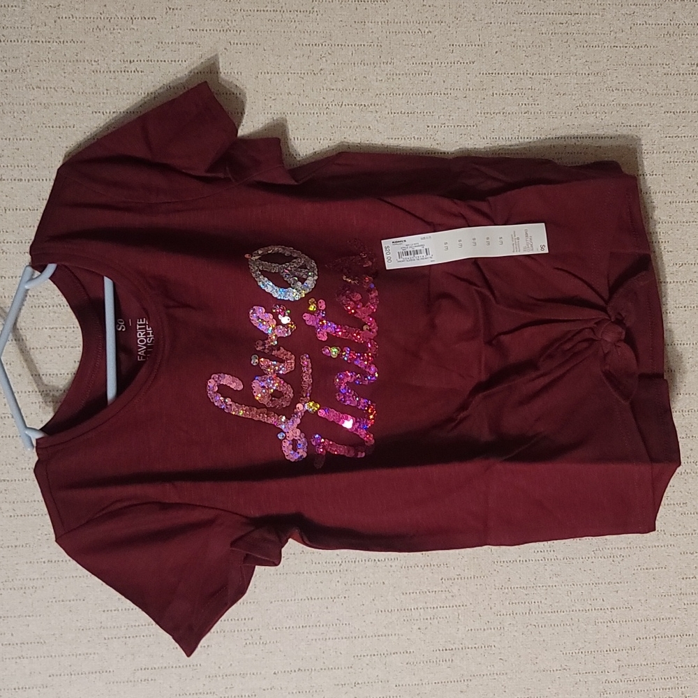 SO GIRLS FAVORITE EMBELLISHED TEE: LOVE UNITES: DARK RED: NWT: SZ S (7)